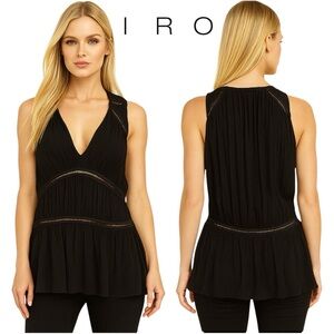 IRO Luce Romantic Ruched Grecian Peplum Tunic Crochet Sleeveless Blouse Top XS